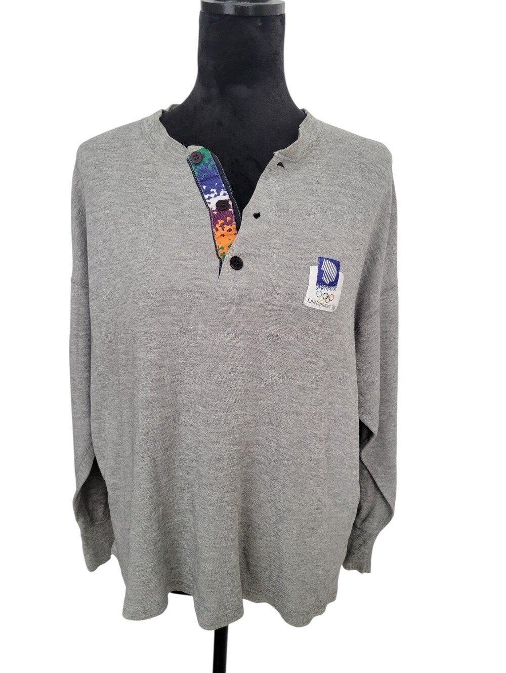1994 Winter Lillehammer Olympics Grey Henley Shirt with Color Trim